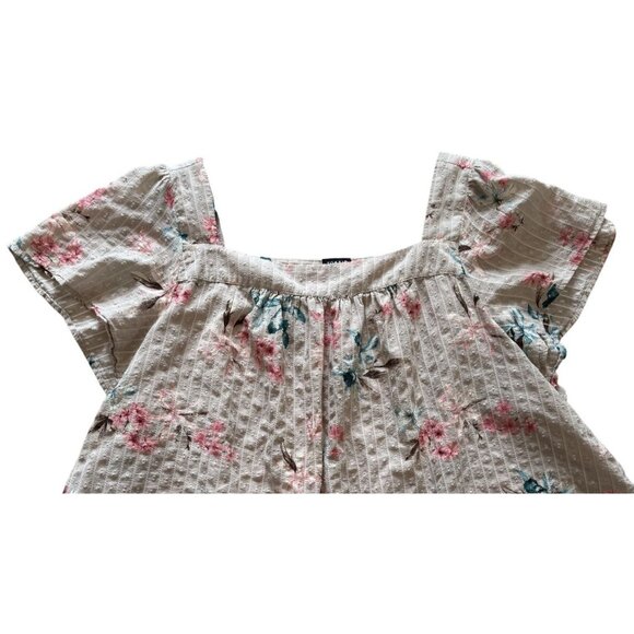 Torrid Womens Floral Print Short Sleeve Square Neck Blouse Size 4 Beige Pink - Picture 2 of 5